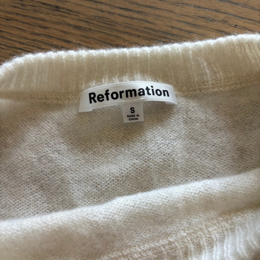 Reformation Cashmere Striped Sweater Small Cream Black Crewneck Long Sleeve - Picture 5 of 8